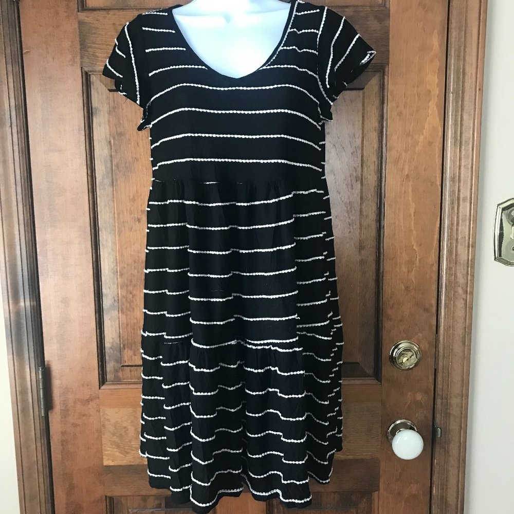 NWT See You Monday Black w/White Stripes Pullover V-Neck Dress Large